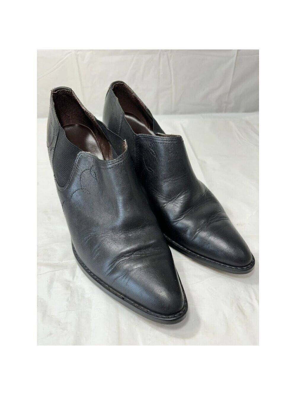 Flings Salsa Black Leather Ankle Booties Size 7.5 M